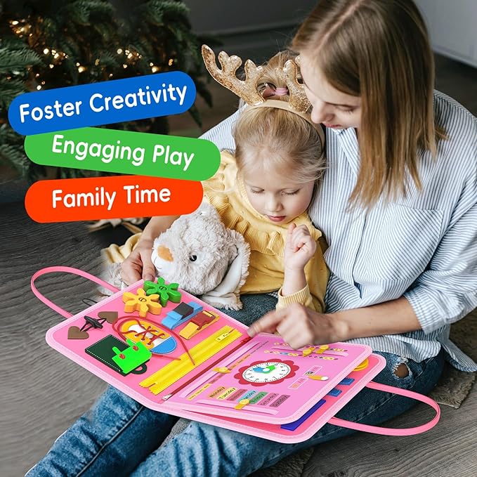 Busy Board Trave Toys for Toddlers 1 2 3 4, Girl Birthday Gift Preschool Learning Activities Educational Toys, Montessori Toys for 2 3 4 Year Old Girls Gift, Pink Mermaid