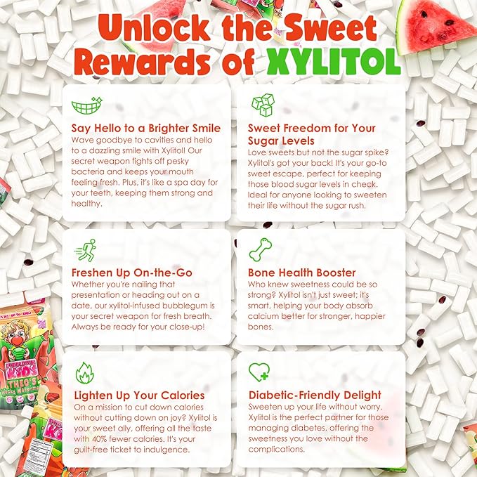 Bubblegum Kids Sugar Free Gum - For Kids and Adults - Vegan Friendly - Retro, Parent Approved Bubble Gum with Burst of Sweet Flavor - Theo's Wacky Watermelon (Watermelon 3-Pack)