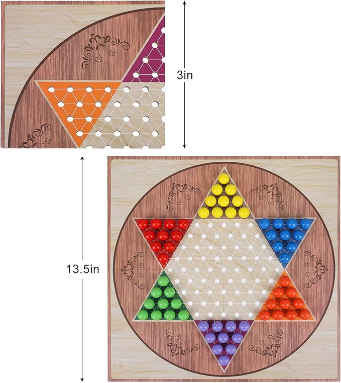 13.5" Chinese Checkers Board Game Set - Foldable Board with 60 Vibrant Acrylic Marbles, Classic Strategy Family Game for Kids & Adults, Travel-Friendly Design for Game Nights (2-6 Players)