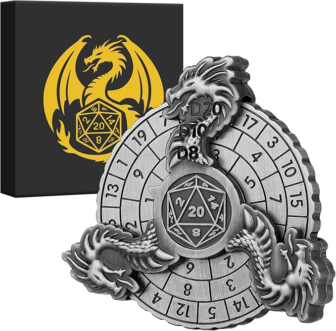 Spinner DND Dice, 7-in-1 Dragon Metallic D&D Dice, Dragon Roulette Dice Spinner for DND Dice Set, DND Gifts with Gift Box, Role Playing Board Game Accessories, DND Dice Set Gifts, Silver