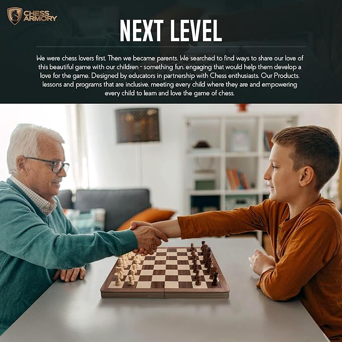 Chess Armory Wooden Chess Set 15 Inch - Premium Beech Wood Handcrafted Game Board for Adults and Kids with Extra Queen Pieces and Storage Box - Ideal for Home and Travel - Non-Magnetic