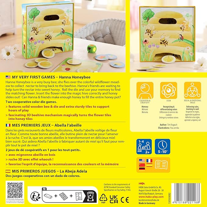 HABA My Very First Games Hanna Honeybee - 2 Cooperative Color Die Games Ages 2+ (Made in Germany)
