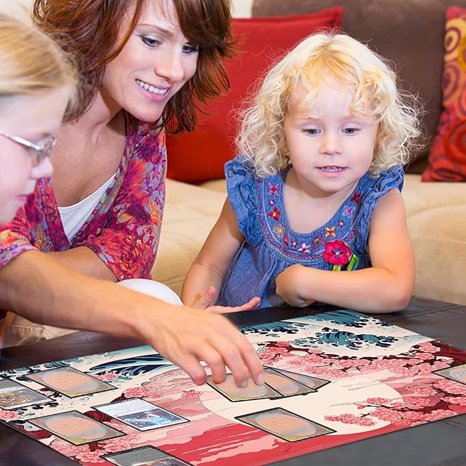 Playmat 24" x 14" Game Mats Tabletop Magic for MTG/TCG Cards, Trading Card Game Playing Stitched Play Mats Commander Deck Gaming Desk Mat Card Gameplay Mats, Japanese Sakura Wave