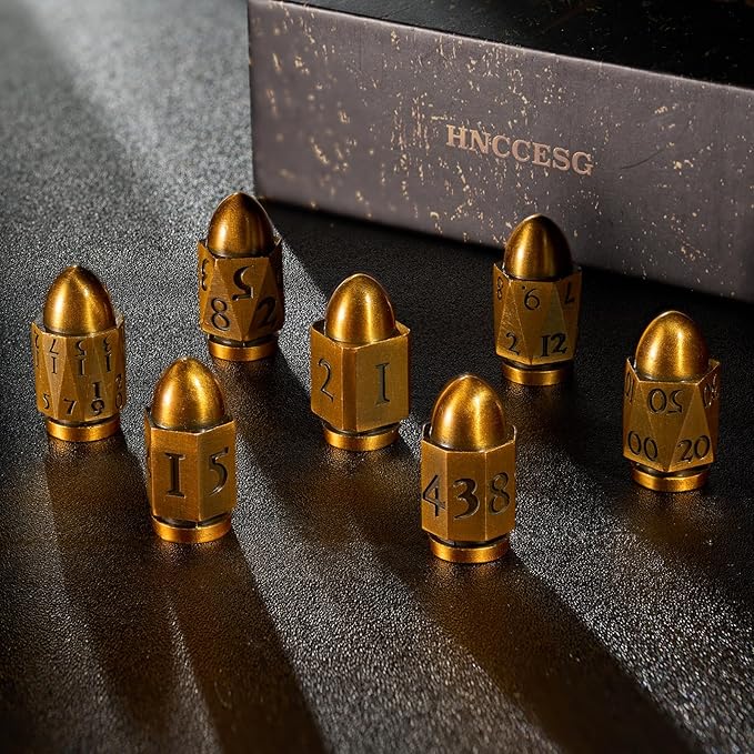 Metal Dice Set of 7, Polyhedral Role Playing Game, Cyberpunk Style, Gradient Antique Gold