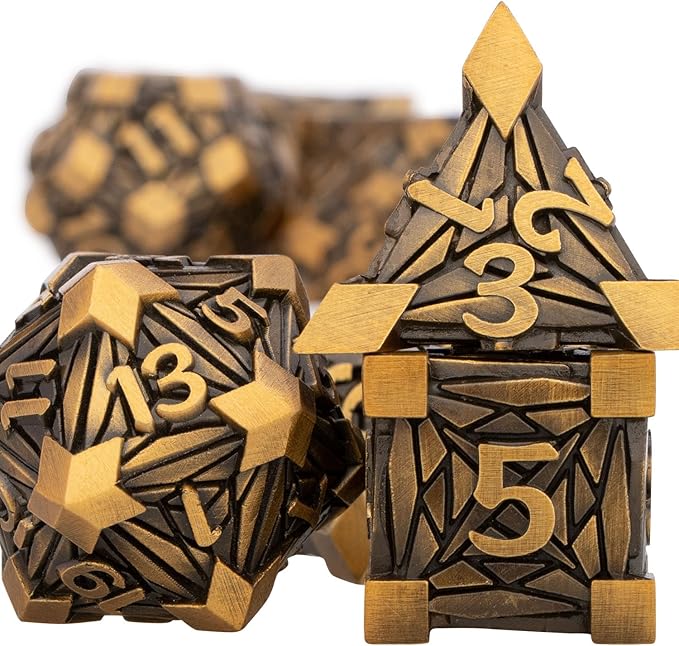 7PCS Metal DND Dice Set with Box, Debris RPG Red D and D Dice for use with D&D Tabletop Games Role Playing Game Polyhedral Dice Set D20 D12 D10 D8 D6 D4