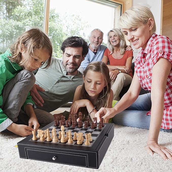 GSE Games & Sports Expert 12.5" Premium Leather 5-in-1 Chess, Checkers, Backgammon, Chinese Checkers, and Poker Dice Board Game Combo Set for Kids & Adults