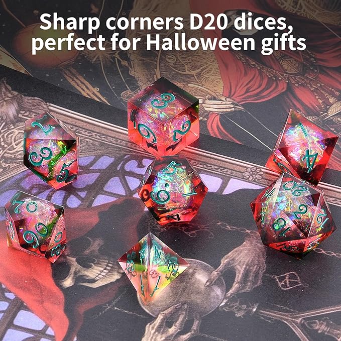 OriCraft Red Magic Dice DND Set Dungeons and Dragons Polyhedral Role Playing Gaming Dices Crystal D20 Red Magical World Energy Stone Halloween Dices Sharp Corners Dices
