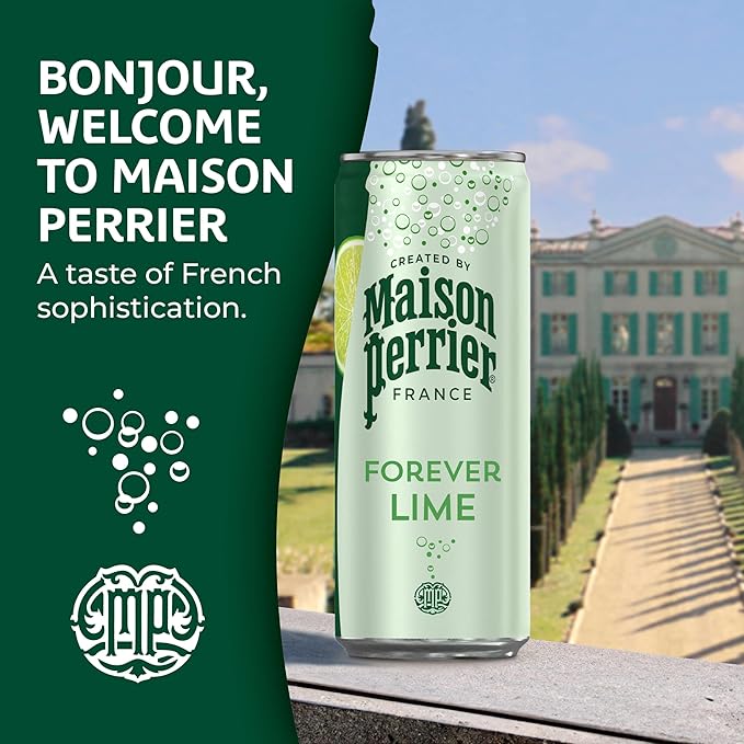 Maison Perrier Forever Lime Flavored Sparkling Water, 11.15 Fl Oz Cans, 8 Count, 3 Pack