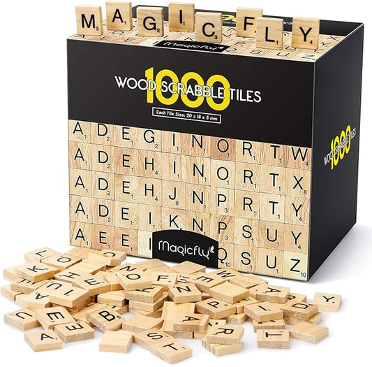 Magicfly 1000 Pcs Scrabble Tiles, Wooden Letter Tiles, A-Z Capital Letters for Crafts, Spelling,Scrabble Crossword Game