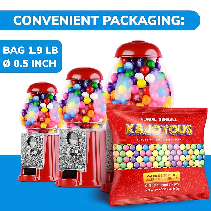 Gumballs for Gumball Machine - 0.5 Inch Gum Balls - Chewing Bubble Gum - 1.9 LB Kids Gum Bulk Gumball Machine Refills - 515 Pcs Little Gumballs