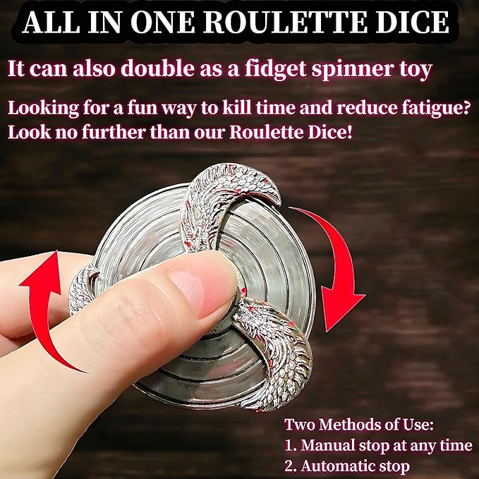 D&D Themed Fidget Spinner, dice Spinner, D4,D6, D8, D10, D12,D20,D% 7-in-1 Metal dice, Perfect for D&D Dungeons and Dragons, RPG and Pathfinder Role Playing Games (Bloodstain)