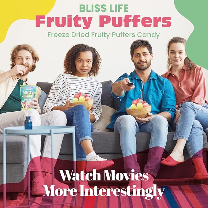 Bliss Life Fruity Puffers Freeze Dried Candy, Crunchy Sweet, For Parties, Classroom, Office, Goodie Bags, Snack for Kids (2oz)