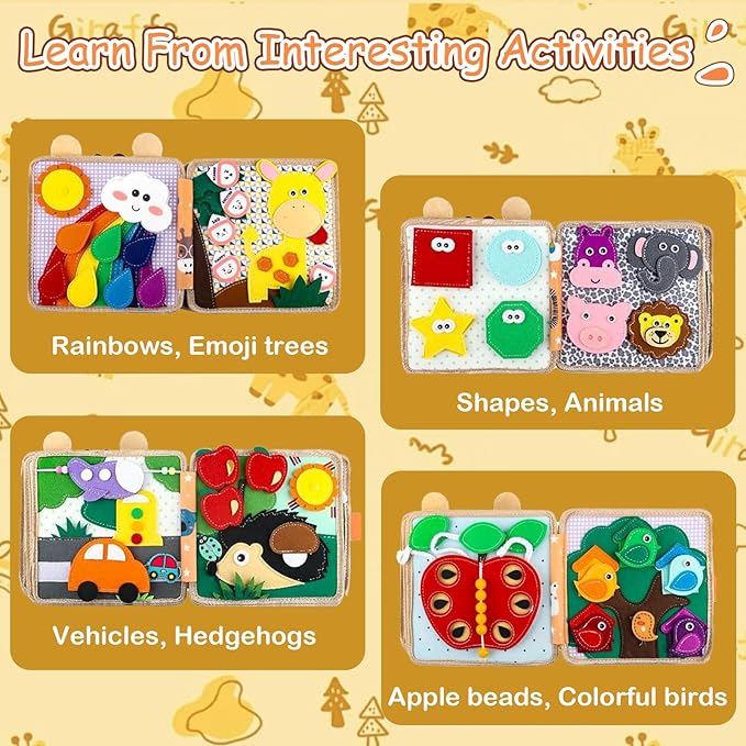 Busy Book for Toddlers 1-3, Montessori Busy Board for Kids, Preschool Learning Role Play Book Toy