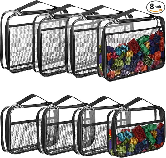 8 Packs Toy Storage Bags with Zipper, Reusable Clear PVC Board Game Storage, Travel Waterproof Organizer Bags with Portable Handle for Building Blocks, Bricks, Puzzles, Books