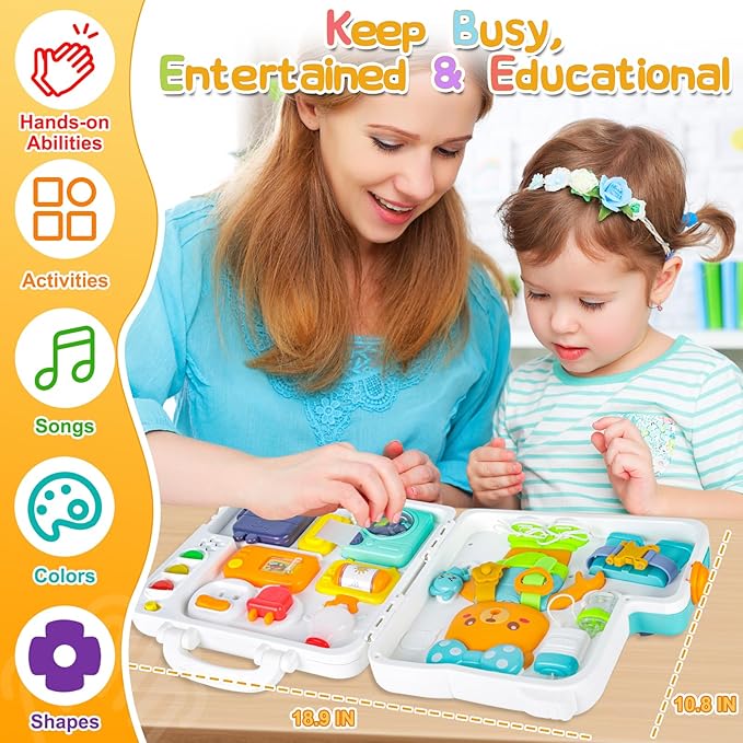 Busy Board for 3 Year Old, Early Educational Learning Toys for Toddlers 2-3, Toddler Busy Board Travel for 24 Month Age, Fine Motor Skills Toys for 2 Year Old, 2st Birthday Gifts Boy