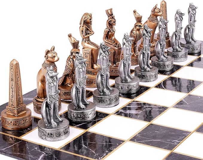 15" Figures Egyptian Style Chess Sets for Adults and Cardboard Chess Board Family Large Folding Chess Board Game 3D Resin Chess Pieces and Storage Slots, 2 Players
