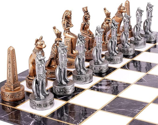 15" Figures Egyptian Style Chess Sets for Adults and Cardboard Chess Board Family Large Folding Chess Board Game 3D Resin Chess Pieces and Storage Slots, 2 Players