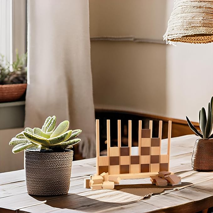 4 in A Row - Handcrafted Beechwood Four in A Row, Elegant Chess-Like Design Lawn Game As Table Decor, Outdoor for Family Play at Beach, Park, Back Yard and Lawn