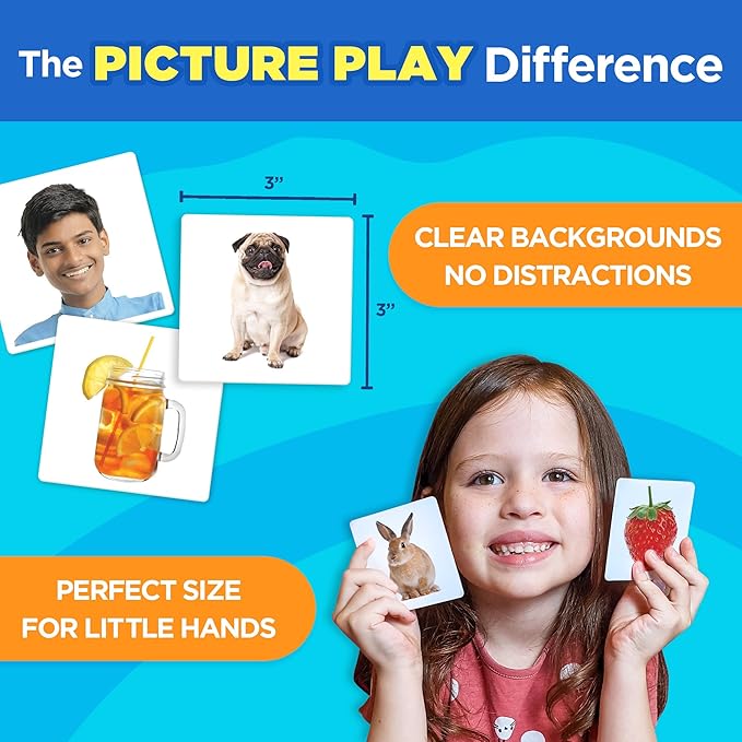 ThinkPsych 450 Thick Picture Cards for Autism Speech Therapy Materials - Flash Cards for Toddlers - Animals, Body Parts, Emotions, Food, Vegetables - ABA Therapy and Tacting Cards