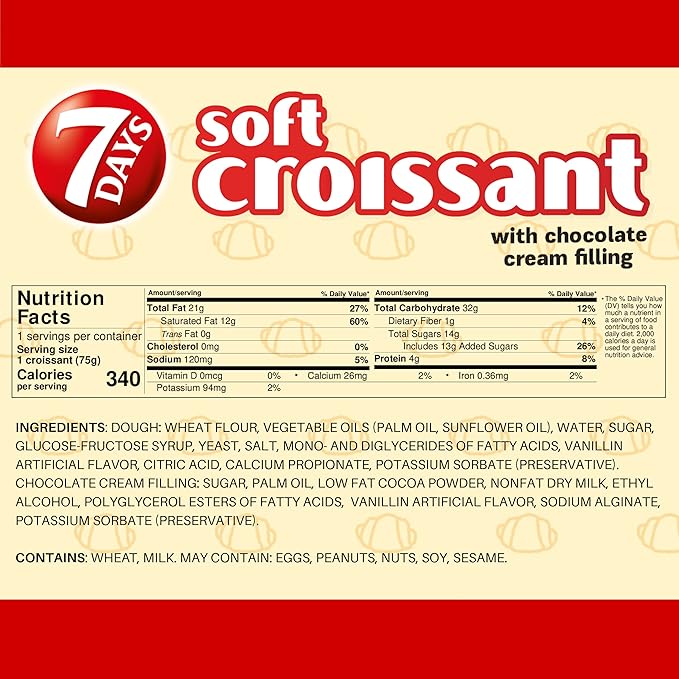 7Days Soft Croissant Variety Pack (24 Count), 6 Chocolate, 6 Vanilla, 6 Strawberry Vanilla, 6 Caramel, Breakfast Pastry, Individually Wrapped On The Go Snack (Pack of 24)