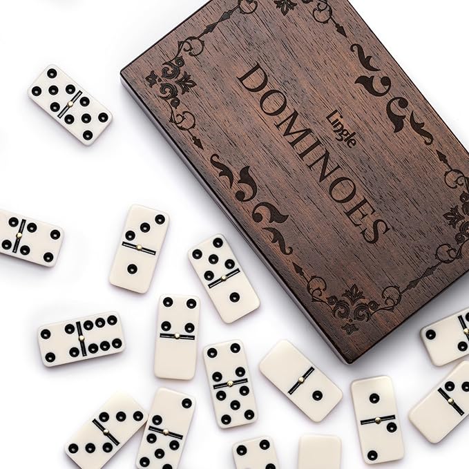 Dominoes Set for Adults, Double Six Dominos Set for Classic Board Games, 28 Pieces Dominoes Includes a Natural Wooden Box, Family Game Night and Strategy Games