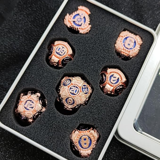 Geakeeper Construct D&D Dice, Metal DND Dice Set, 7Pcs Polyhedral Dragon Metallic D&D Dice with Gift Case for Dungeons and Dragon Game, RPG Role Playing Table Game Gifts (Red Copper Blue)