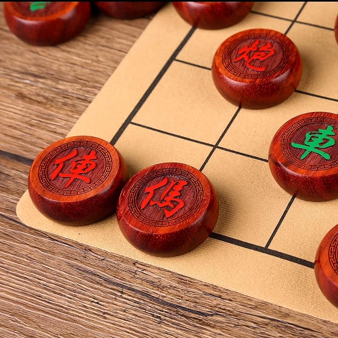 1.88inch Mahogany Chines Chess Gift Box Set (Xiangqi ) Chines Traditional Xiangqi Classic Educational Strategy Board Games 2 Players Travel Game Set with Wooden Box and Leather Chessboard