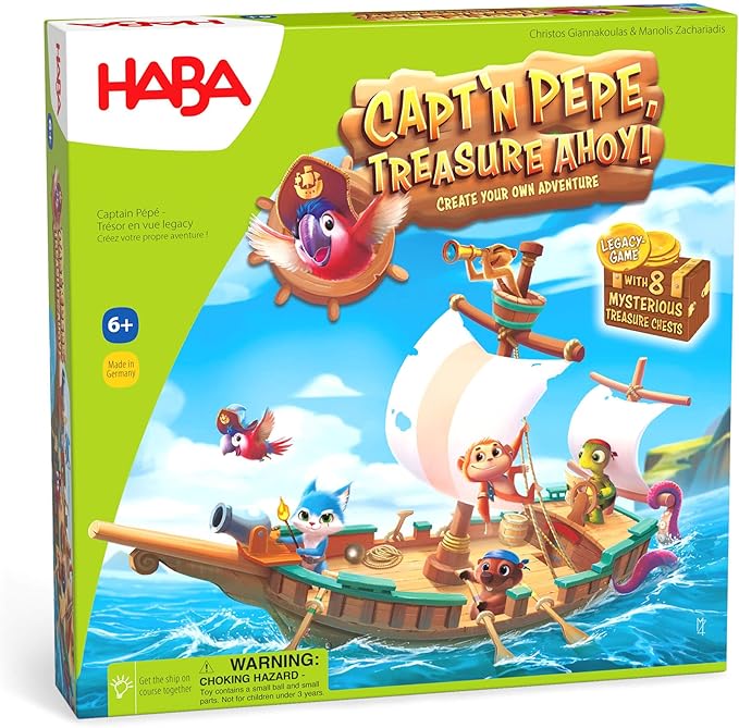 HABA Capt'n Pepe: Treasure Ahoy - A Cooperative Pirate Board Game, Adventure & Treasure Hunt for Kids & Families & A Create Your Own Adventure Legacy Game for Ages 6+