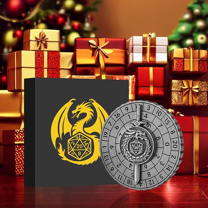 Spinner DND Dice, 7-in-1 Dragon Sword Metallic D&D Dice, Dragon Roulette Dice Spinner for DND Dice Set, DND Gifts with Gift Box, Role Playing Board Game Accessories, DND Dice Set Gifts, Dark Silver
