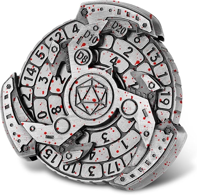 Spinner DND Dice Set, 7-in-1 Fingertip Gyro Metallic D&D Dice, Roulette Dice Spinner for DND Dice Set, D&D Gifts with Gift Box, Role Playing Game Board Game Accessories, Silver with Red Dots