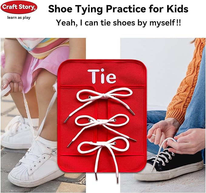 Craftstory Toddlers Montessori Busy-Board for 3 4 5 Year Basic-Life-Skills Shoe-Tying Practice for Kids, Buckle Zip String Toys Fine-Motor Skill Toys Teacher Resoures Preschool Classroom, Medium