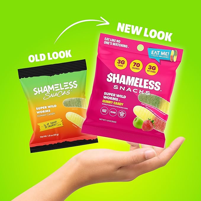 Shameless Snacks - Healthy Low Calorie Snacks, Low Carb Keto Gummies (Gluten Free Candy) - 6 Pack Wild Worms