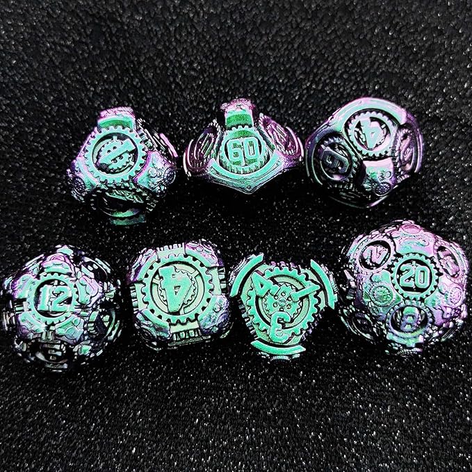 Geakeeper Construct D&D Dice, Metal DND Dice Set, 7Pcs Polyhedral Dragon Metallic D&D Dice with Gift Case for Dungeons and Dragon Game, RPG Role Playing Table Game Gifts (Gradient Green)