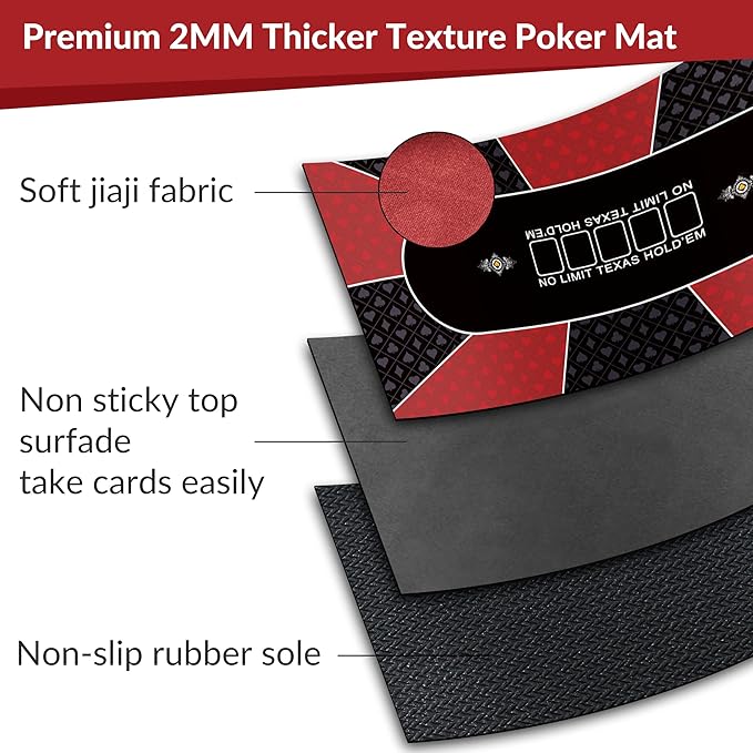 nuveti 79 x 39 Foldable Texas Poker Card Tabletop Layout Portable Anti-Slip Rubber Board Game Mat Smooth Premium Surface, Noise Reduction Poker Mat for Table