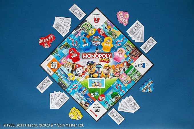 Monopoly JR PAW Patrol Board Game | Featuring Chase, Marshall, Skye, and Rubble | Officially Licensed Nickelodeon PAW Patrol Game | Family-Friendly Children's Monopoly Game | Ages 5 & Up