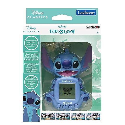 Lexibook, Disney Stitch, My Best-e, Portable Games Console, Interactive and Educational Companion for Children, 8 Game Categories, Coloured Screen, Blue, JLMB10D