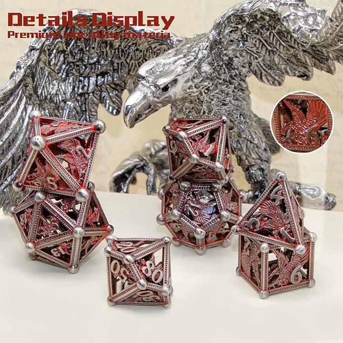 DND Dice - 7pc 3D Eagle Design Metal Bloody Dice Set for Dungeons and Dragons, D&D Gift