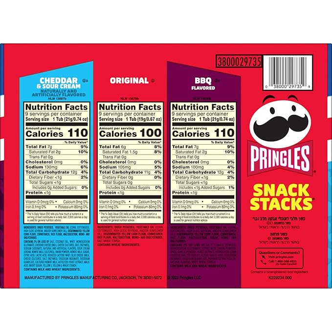 Pringles Potato Crisps Chips, Lunch Snacks, On-the-Go Snacks, Snack Stacks, Variety Pack, 19.36oz Box (27 Cups)