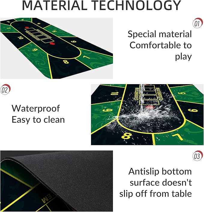 nuveti 79 x 39 Foldable Texas Poker Card Tabletop Layout Portable Anti-Slip Rubber Board Game Mat Smooth Premium Surface, Noise Reduction Poker Mat for Table