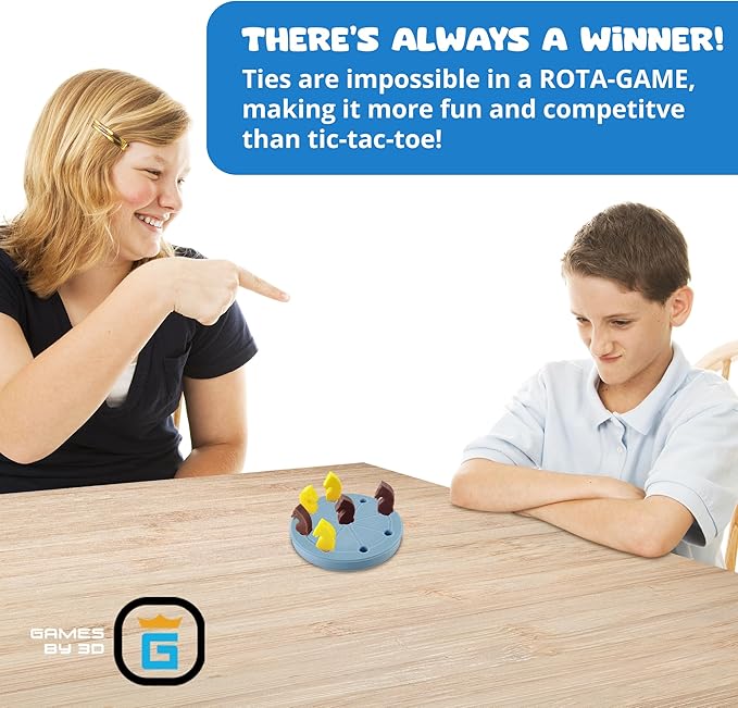 ROTA Game, Tic-Tac-Toe Game with Never a Tie, A Winner in Every Round, Ancient Roman Strategy Game, Portable 4" Board, Pockets or Purse-Size, with Horse Pieces, Made in USA (Blue)