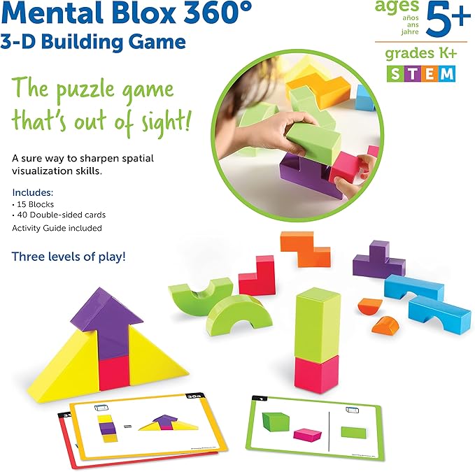 Learning Resources Mental Blox 360 Degree 3-D Building Game - 55 Pieces, Ages 5+ Educational Board Games, Mental Puzzles for Kids, Brain Teaser Games