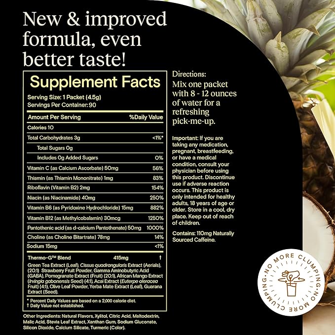 Yoli® Passion Energy Drink Powder Mix - Natural Energy Drink Mix for Endurance and Stamina, Bulk 90 Servings - Pina Colada Flavor