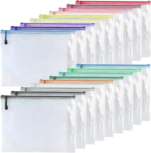 Oaimyy-18 Pcs-3"x 5"-Plastic Mesh Zipper Pouch Document Folders Bag Zipper Zip File Folders Puzzle Storage Bags for Office Supplies, Travel,Organizing Storage-Multicolor
