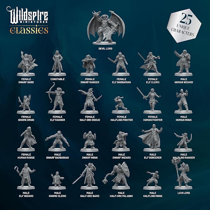Classic Heroes - Mercenary Band I- 25 Paintable Characters for DND Miniatures Bulk I 28mm Dungeons Dragons D&D Miniatures I DND Minis D&D Figures Dungeons Dragons Figures Pathfinder Compatible