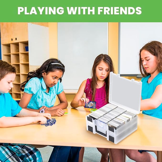 Brappo Trading Card Storage Box for 3200+ Double Sided Card Deck Case, compatible MTG and TCG and Sport Cards etc game cards.(Excluding cards) (Clear)