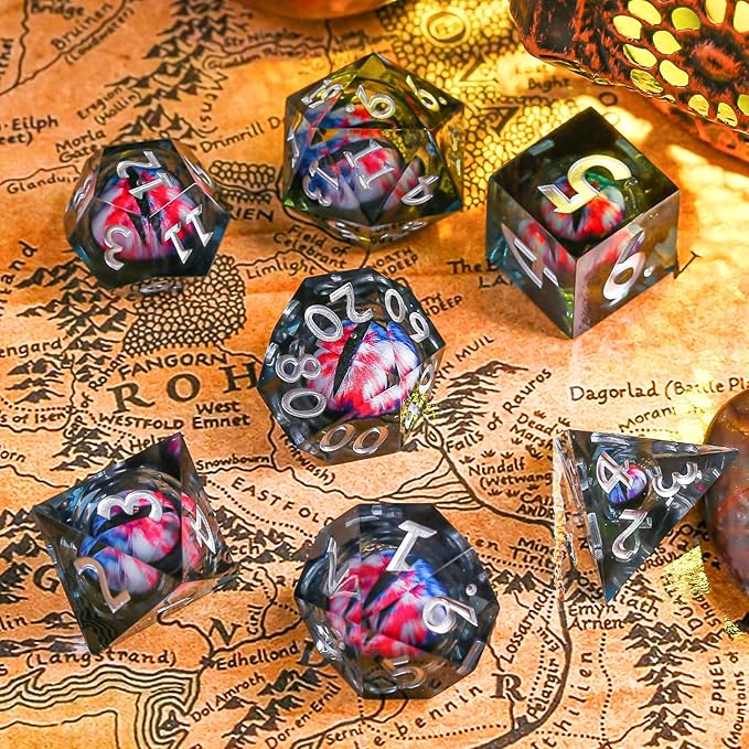 Sharp Edge Dice Set,Liquid Core Dragon Eye Dice for DND RPG Role Playing Table Games