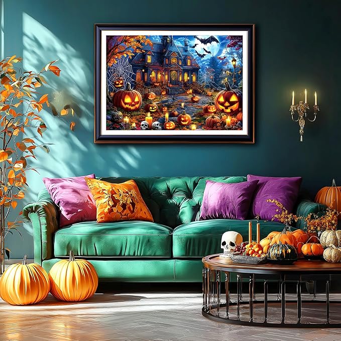 Halloween Jigsaw Puzzles 500 Pieces for Adults - Spooky Haunted House Puzzle with Jack-O-Lanterns, Bats & Full Moon - 500 Piece Puzzles for Adults, Families & Seniors - 23"x15"