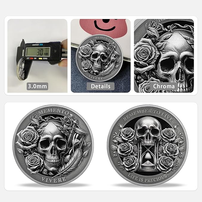 Memento Mori Coin Momento Mori Coin Skull Coin Stoic Gifts Memento Mori Calendar Living Memento Mori Amor Fati Coin (Memento Mori Coin - 1)
