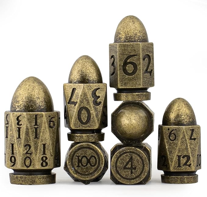 Bullet DND Dice, PCCECQEE Metal Dice Set D&D for Dungeons and Dragons,Polyhedral Dice Sets D&D RPG,Role Playing Table Board Games or Warhammer 40K Shadowrun Dice (Broze)
