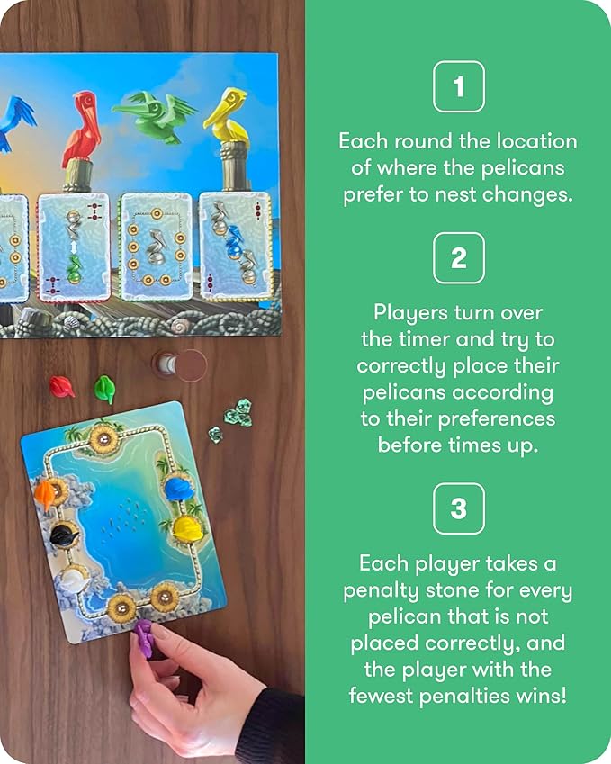 SimplyFun Pelican Cove - Engaging Strategy Game – Master Fast-Paced Nesting Challenges with This Educational Board Game for Ages 8+, 1-5 Players